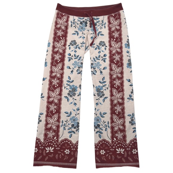 Lucky Brand Pants - Vtg Lucky Brand Womens Floral Sweatpants LRG Wide Leg Pants Burgundy Cream Y2K